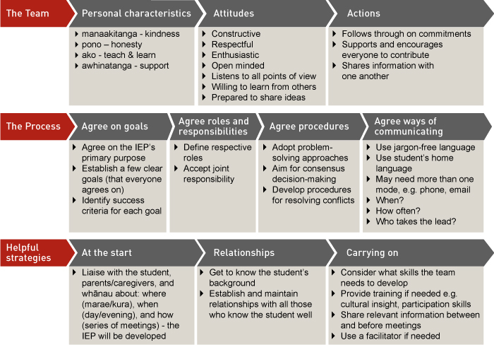 Working together stream diagram, three streams: the Team, the Process and Helpful strategies